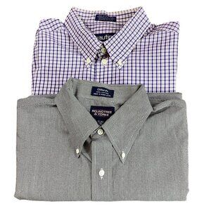 Bundle of 2 Men's 100% Cotton Long Sleeve Button Down Dress Shirts Sz 17/35 100Q